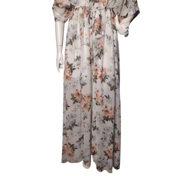 BALTIC BORN Maxi Dress, L, Off-white, Pink Floral, Faux Wrap, short lining - Picture 7 of 14